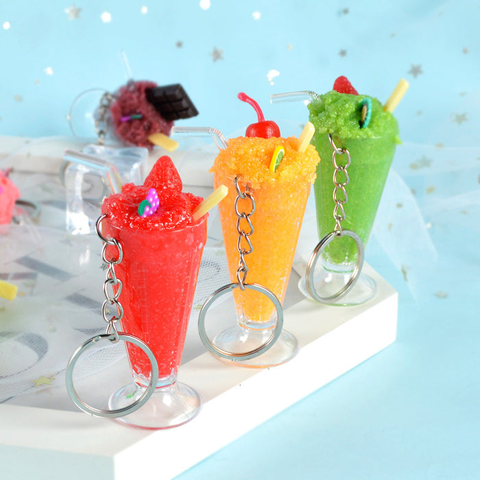 Wholesale PVC Simulation Smoothie Cup Drink Keychain Pendant Strawberry Sundae Food Charm Stylish