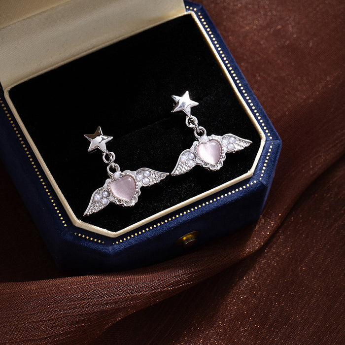 Wholesale Angel Wing Pearl Heart Earrings