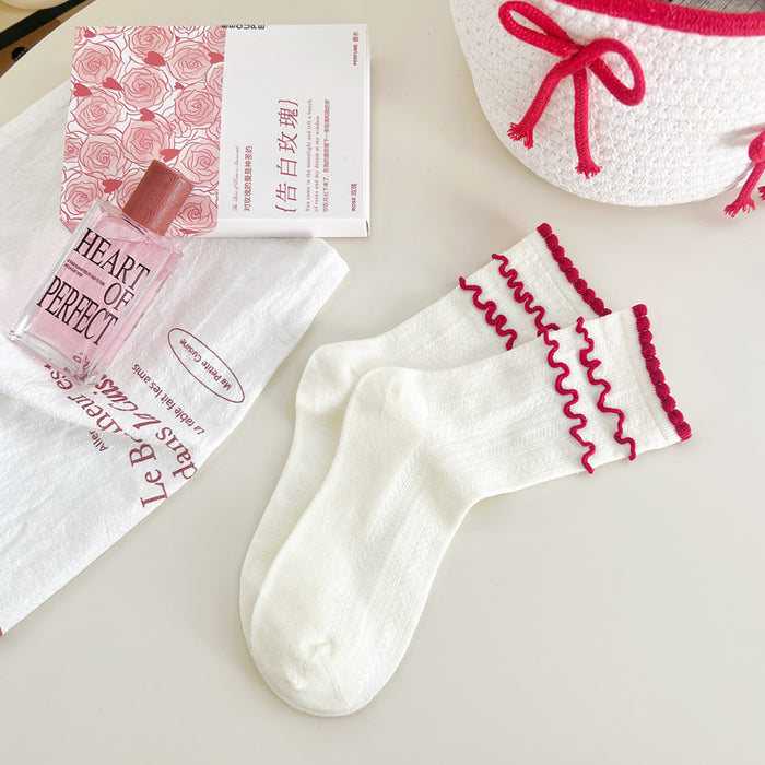 Wholesale Sock tube mesh breathable college style contrasting color lace pile sock cotton