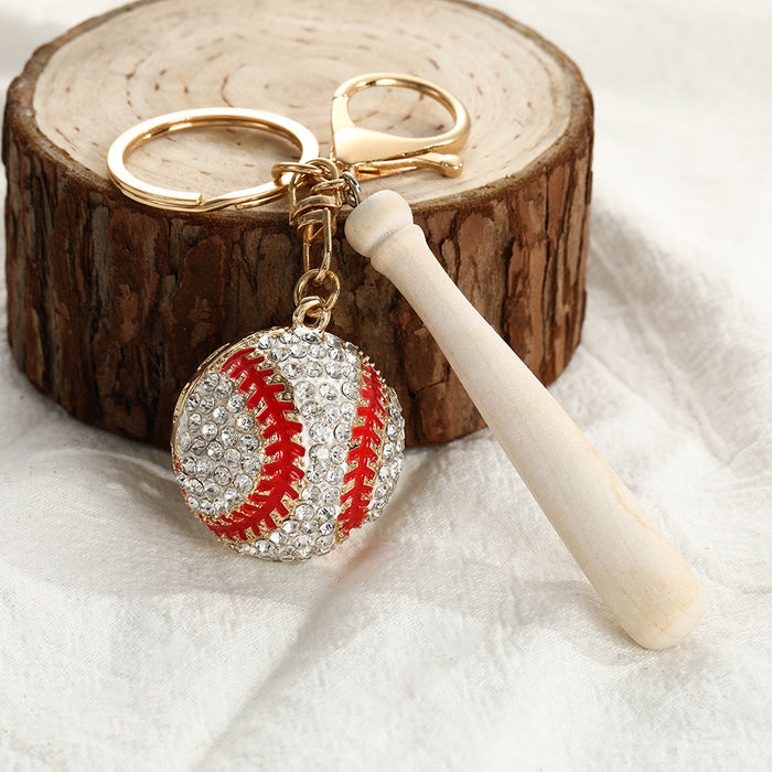 Wholesale Diamond-Inlaid Baseball Bat Keychain Zinc Alloy Car Key Bag Charm Accessory MOQ≥2