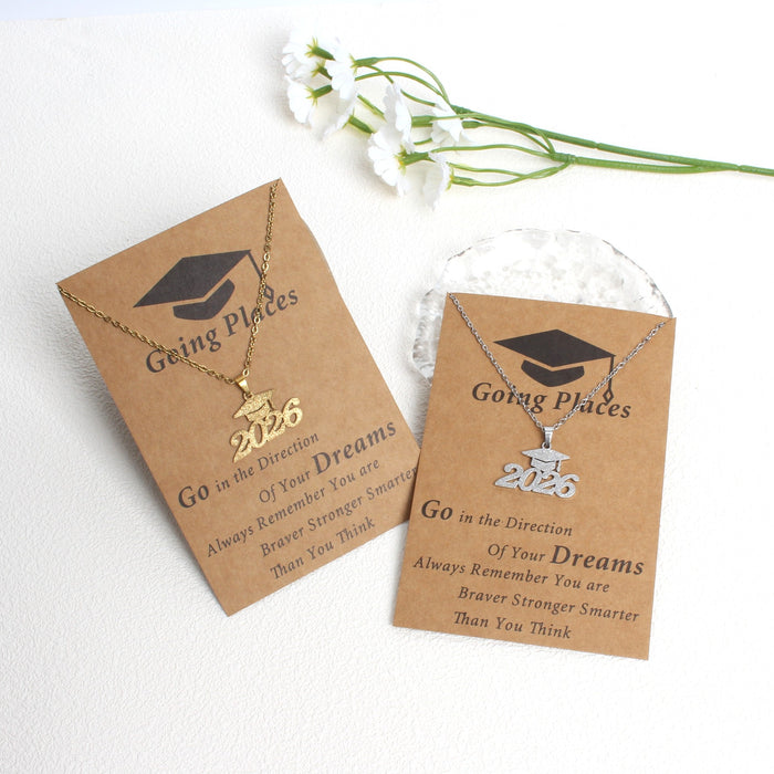 Wholesale 2026 Creative Graduation Gift: Matte Gold Graduation Cap Stainless Steel Necklace