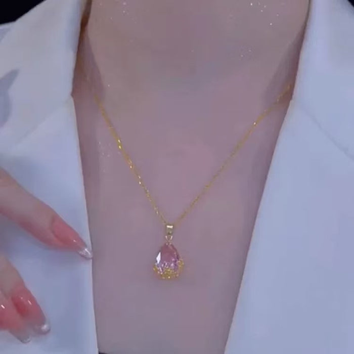 Wholesale Pink Diamond Water Drop Pendant choker necklace