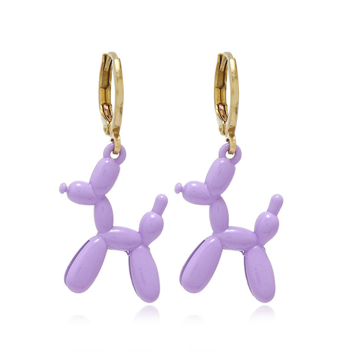 Wholesale  Color Cartoon Balloon Dog Pendant Earrings Alloy Ring Ear Buckle Earrings