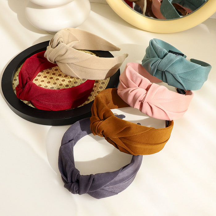 Wholesale Simple Wide Edge Solid Color Cloth Middle Knot Headband JDC-HD-MIs019