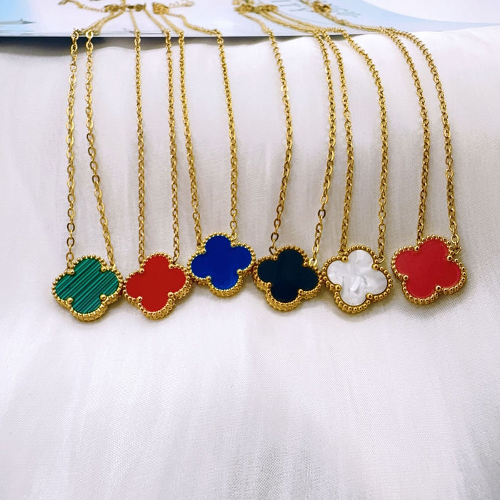 Wholesale Stainless steel double-sided mother of pearl clover necklace with light luxury and high-end feel