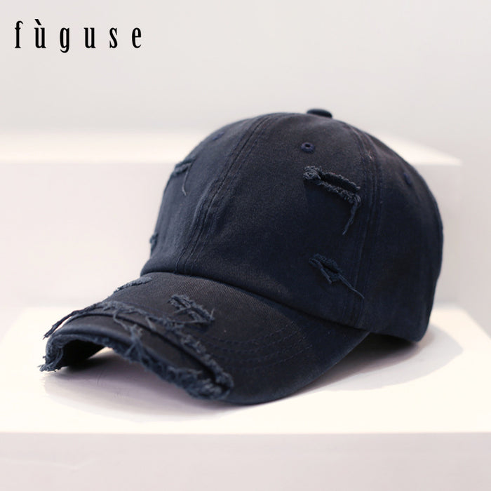 Wholesale Retro style, personalized, vintage, perforated baseball cap, versatile, soft top, curved brim, sun shading duckbill cap for women