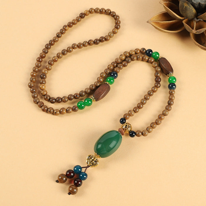 Wholesale Long Cotton and Linen Accessories Wooden Pendant Buddhist Beads Necklace JDC-NE-Luox003