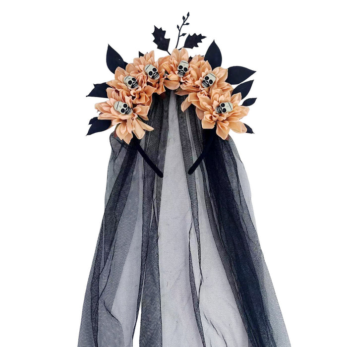 Wholesale Dark Style  Witch Mesh Headband With Skull Buckle And Faux Flower For Party Costume Accessory Resale