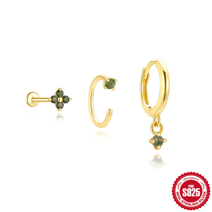 Wholesale 925 Sterling Silver Elegant Aquatic Moss Agate Set Earrings Earrings Earrings 3-Piece Combination Set