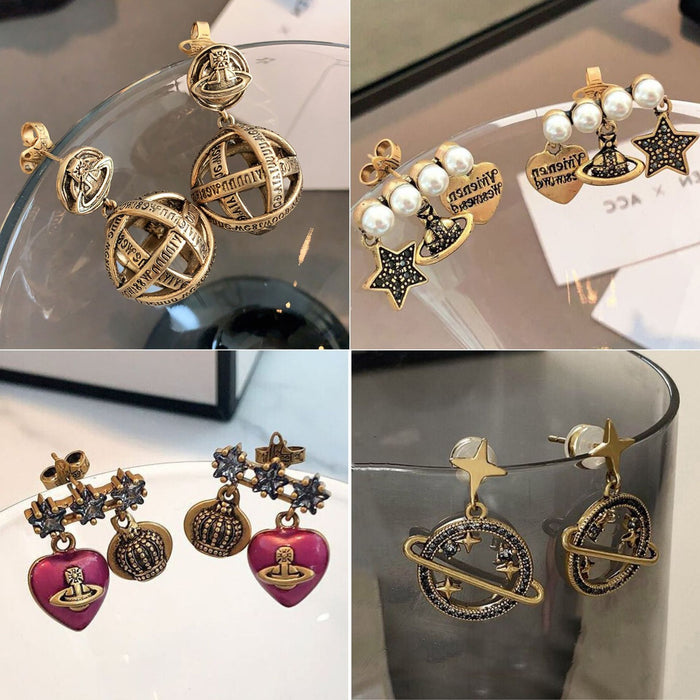Wholesale Women's Heart Earrings Star Stud Earrings with Enamel Saturn Pendant