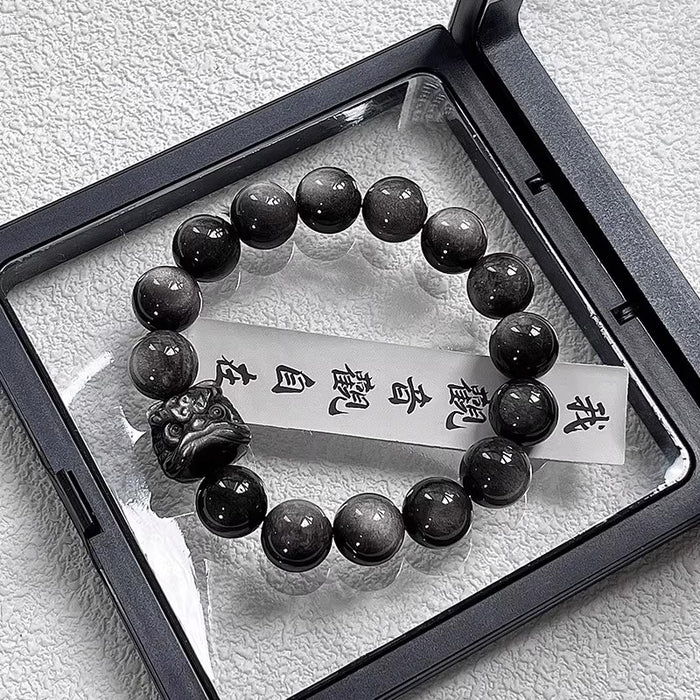 Wholesale Hand string silver obsidian bracelet