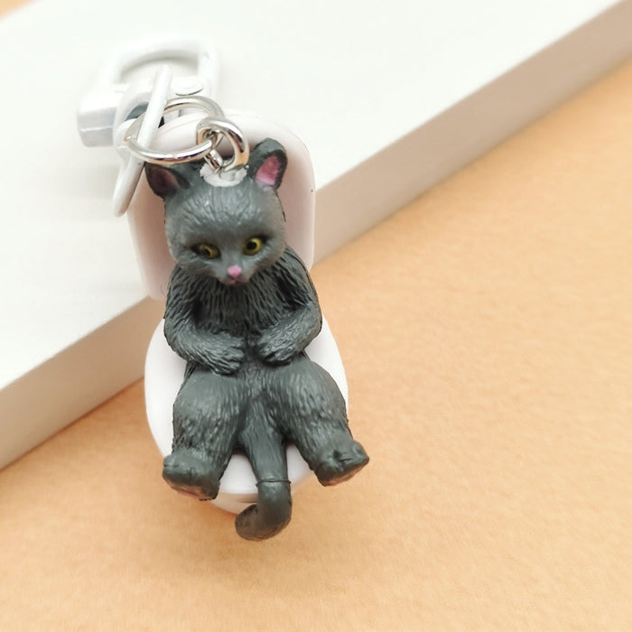 Wholesale Cartoon Sitting Toilet Kitten PVC Keychain JDC-KC-TYS019