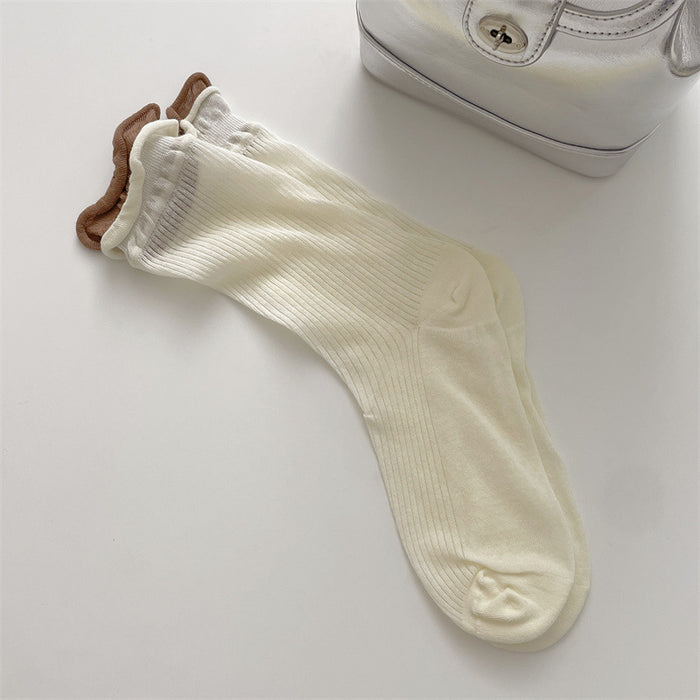 Wholesale Minimally spliced fake two-piece stacked socks thin design with double screw mouth transparent middle tube