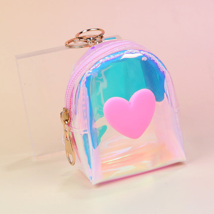 Wholesale Trendy Plush Heart Shaped Backpack Coin Purse With Holographic Finish Pink Zip Wallet Key Pouch For Everyday And Street Style