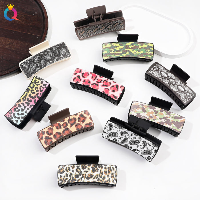 Wholesale  leopard print retro square Hair Clips