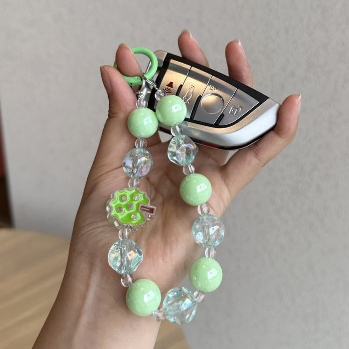 Wholesale Handmade painted bead car keychain electroplated colored bead keychain DIY pendant