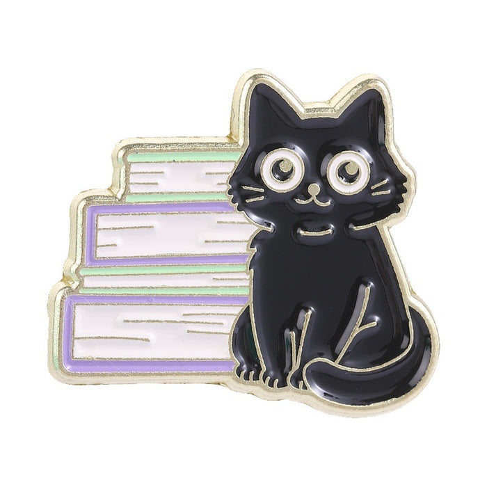 Wholesale Black Cat Reading Brooch Zinc Alloy Enamel Pin For Book Lovers Chic Fashion Accessory