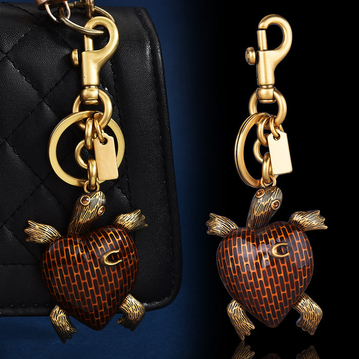Wholesale Vintage Turtle Heart Bag Charm Keychain Gold Tone Zinc Alloy Fashion Accessory Trendy Gift