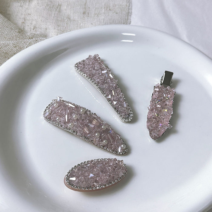 Wholesale Full Diamond Light Amethyst Hairpin Elegant Side Bangs Clip Duckbill Clip Hairpin