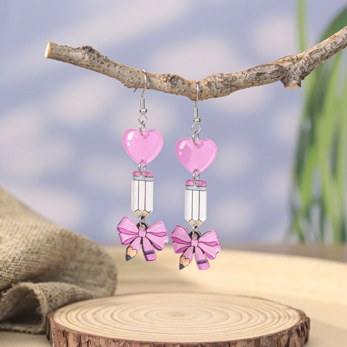 Wholesale Back to school season graduation season pencil bow acrylic earrings female design sense Teacher' s Day element earrings trend