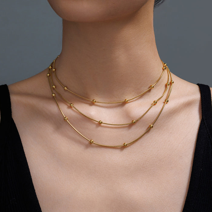 Wholesale 2pcs Stacked necklaces,  plain chain,  snake bone,  titanium steel chain