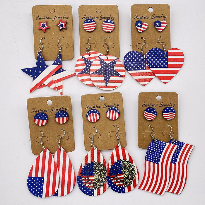 Wholesale New earring earring set with round heart-shaped pentagram sunflower leather earrings