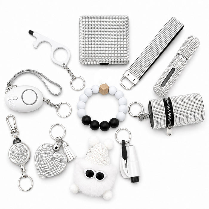 Wholesale Rhinestone Keychain Set 11 Piece Stainless Steel Fashion Accessory Everyday Carry Key Rings For Gifts Boutique Resale