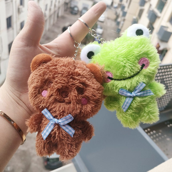 Wholesale New Rabbit Plush Toy Bear Doll Creative Frog Keychain Yellow Duck Bag Hanging Accessories JDC-KC-RC005