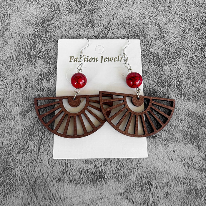 Wholesale Bohemian wood ing turquoise earrings hollow lightweight