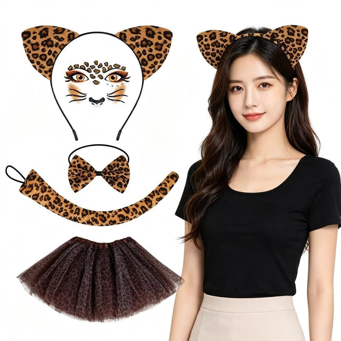 Wholesale Leopard Print Cat Ears Headband Set  Masquerade Cute Animal Ear Party Fashion Accessory Boutique Resale