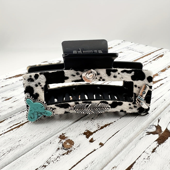 Wholesale western cowboy hat cow head turquoise decorative hair claw hairpin ladies