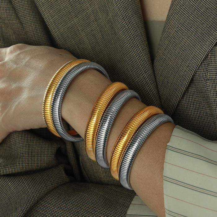 Wholesale Retro striped elastic ring bracelet non-fading niche trendy round titanium steel dragon scale bracelet