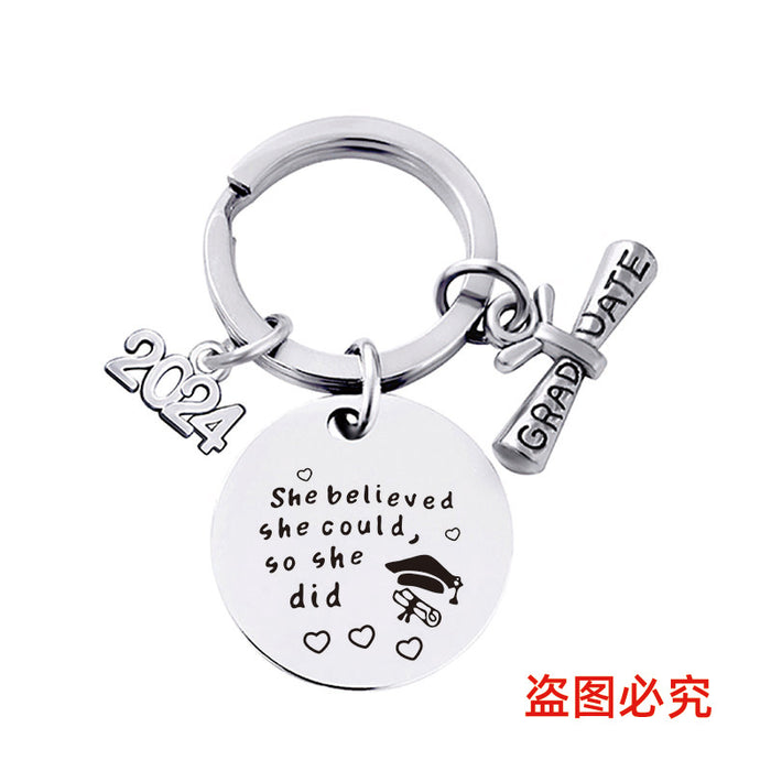 Wholesale Graduation Season Gift Round Stainless Steel Keychain JDC-KC-GangGu049