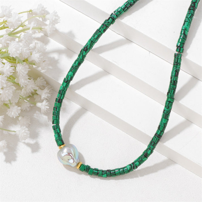 Wholesale Irregular shaped pearl necklace with stone and wheel shaped beads a clavicle chain