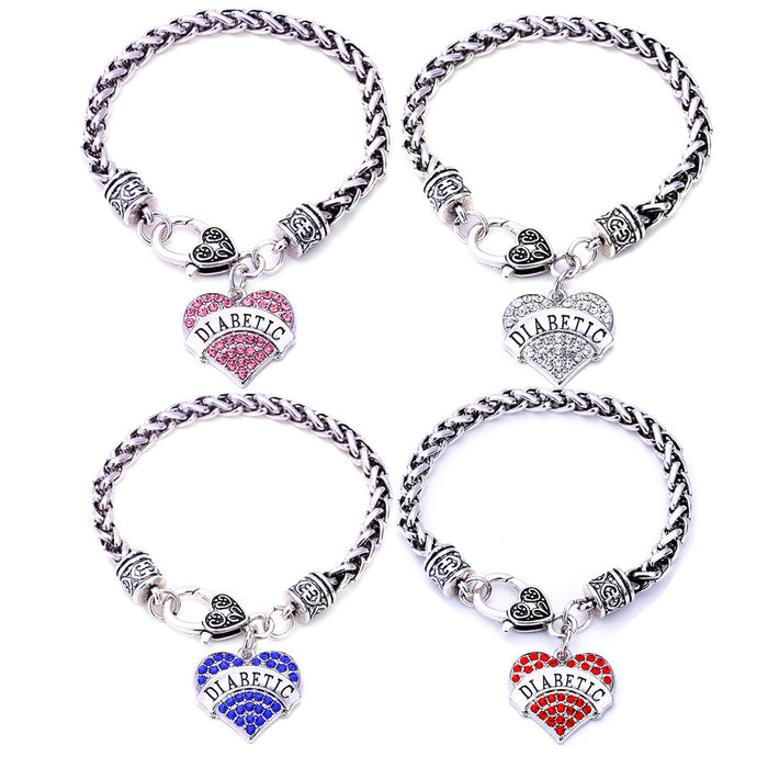 Wholesale Zinc Alloy Diamond-Encrusted Heart Bracelet