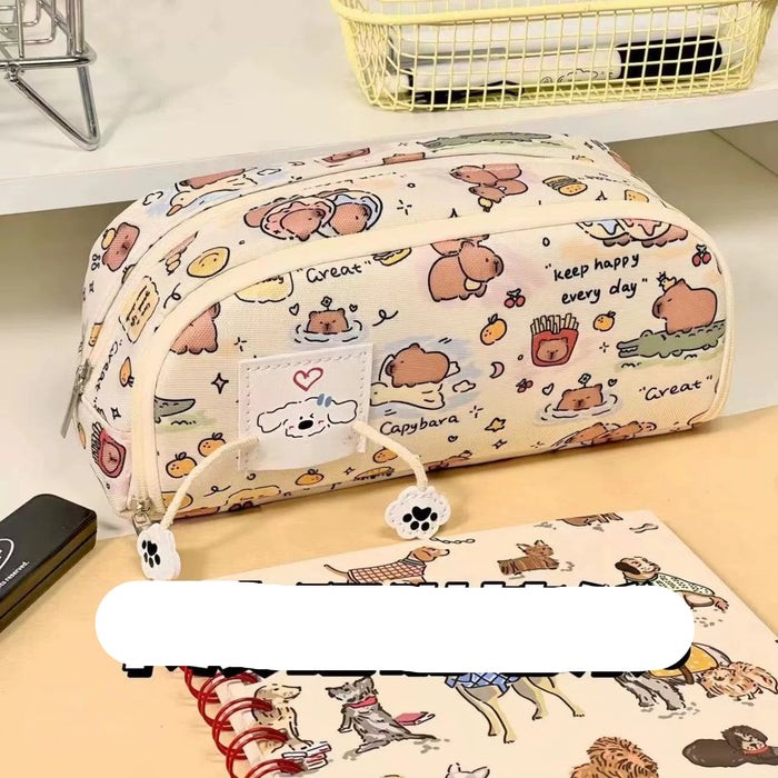 Wholesale Double Zipper Double Layer Pencil Bag