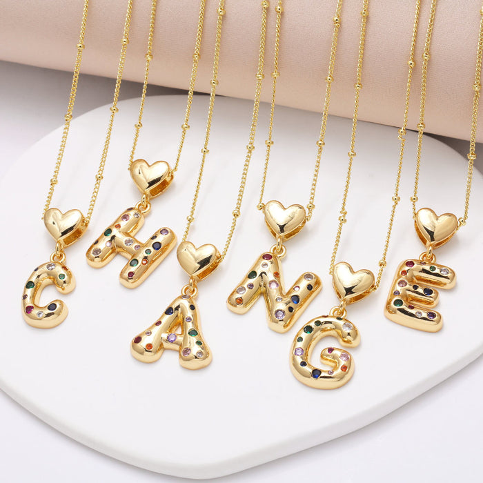 Wholesale  Love  English Letter Necklace Women's Color Zircon Gold Plated Clavicle Chain