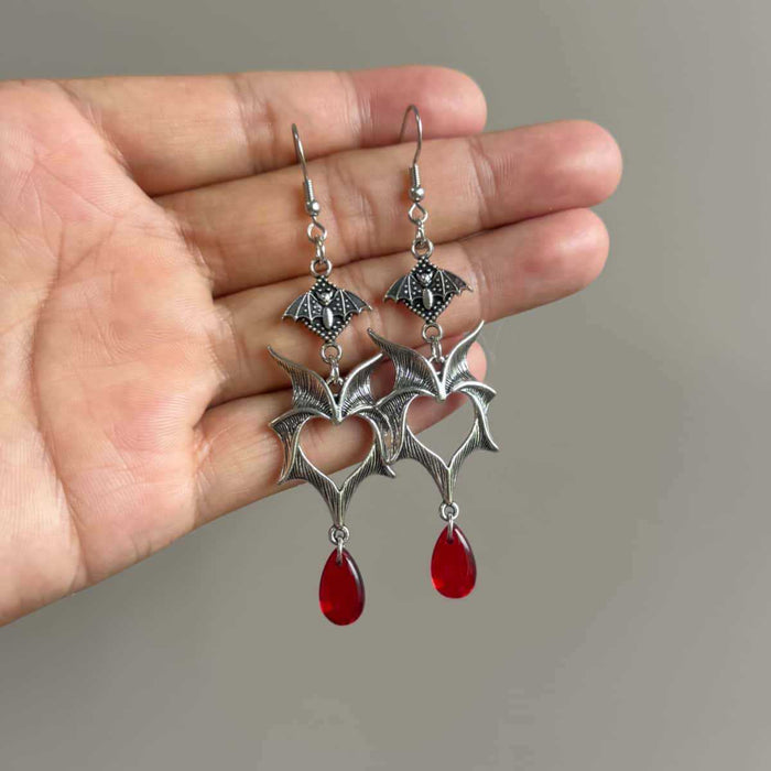 Wholesale Gothic Punk  Bat Wing Drop Earrings Vintage Red Zinc Alloy Unisex Jewelry Accessory Gift And Resale
