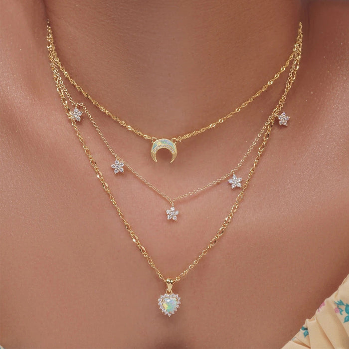 Wholesale Alloy New Product Jewelry Fashion Personality Love Moon Crystal Necklace Street Photography Multi layer Necklace