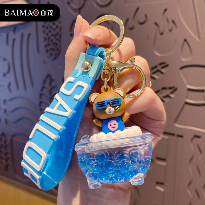 Wholesale Creative cartoon oiled liquid keychain figurine keychain couple bag pendant