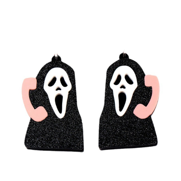 Wholesale Halloween Asymmetric Glitter Letters Pumpkin Knife Ghost Skull Skeleton Earrings JDC-ES-Zhanh010