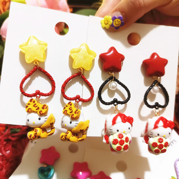 Wholesale Cute Funny Cos Dress-up Cat Elegant Chef Cat Cartoon Silver Earrings Women