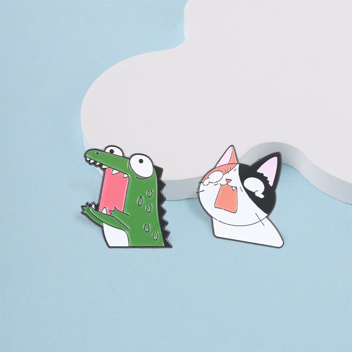 Wholesale Zinc Alloy Enamel Funny Cartoon Animal Brooch Pin Screaming Crocodile Cat Badge