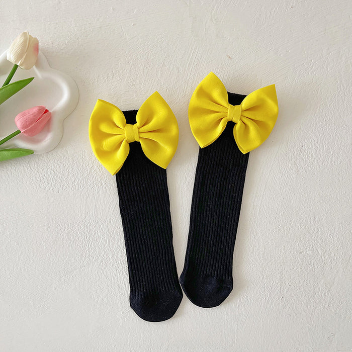 Wholesale Bow Lace Cotton Socks Candy-colored  Mid-length Socks Cute Children' s Calf Piled Socks