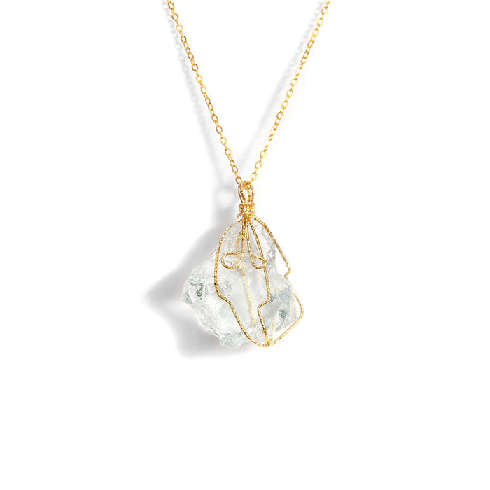 Wholesale Handmade wire wrapped raw gemstone pendant irregular lucky stone clavicle necklace