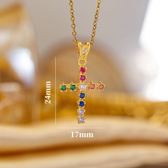 Wholesale Zircon-set cross Titanium steel necklace