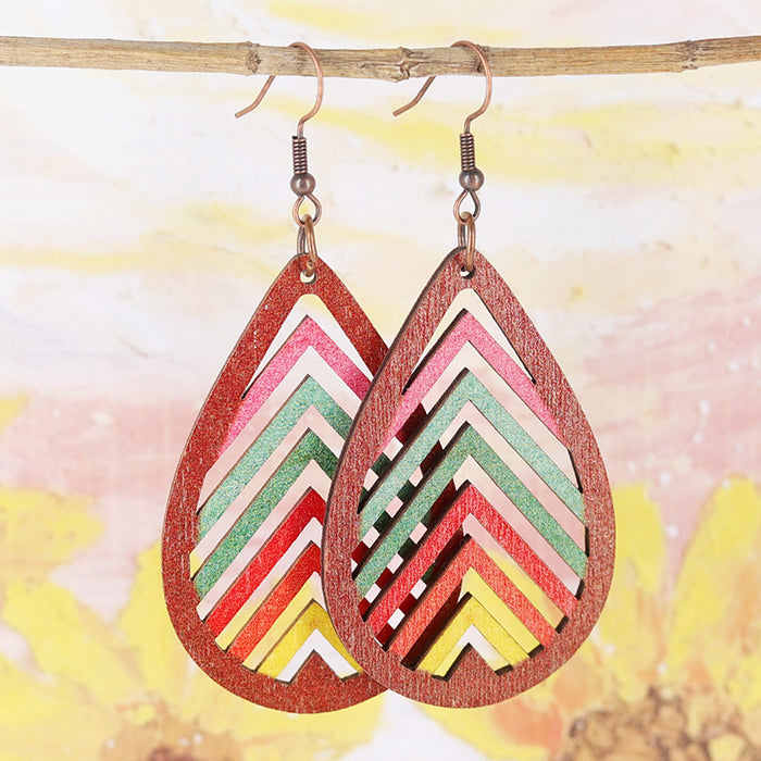 Wholesale Aztec Bohemian Western Old Style Bull Head Colorful Cut Out Women' s Wooden Earrings