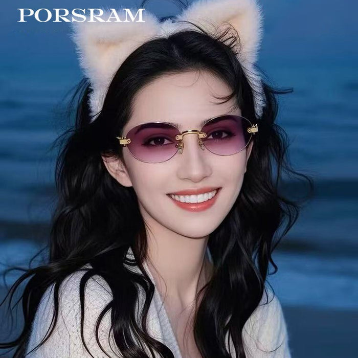 Wholesale Frameless sunglasses, high-end, fashionable, versatile, oval sunglasses