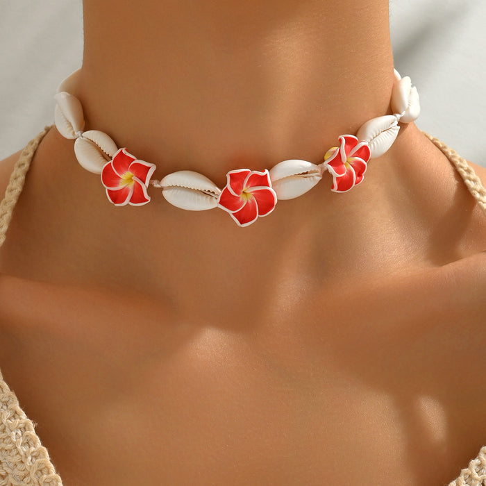 Wholesale Handmade Soft Clay Egg Flower Shell Jewelry Set Pink Beach Style Fashion Accessory