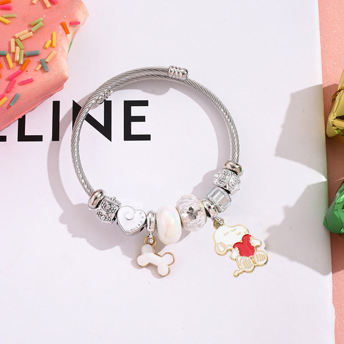 Wholesale Stainless Steel Bracelets cute cartoon beaded bracelet silver open bangle Charms Bracelets